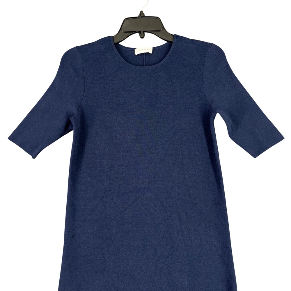 Scanlan Theodore Crepe Knit Maxi Dress Women S Navy Crew Neck Short Sleeve Work